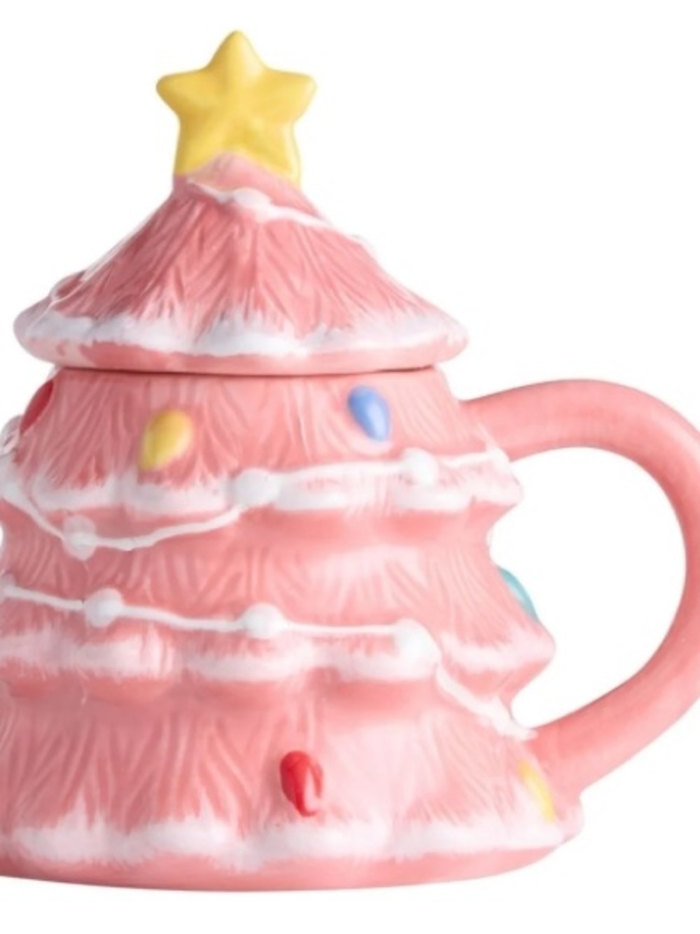 Pink Ceramic Holiday Tree Teapot with Yellow Star